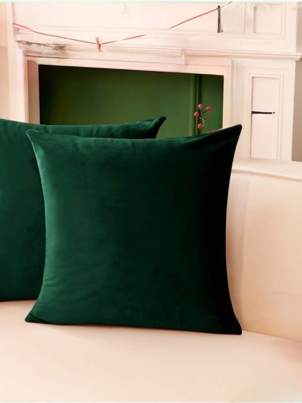Emerald Green Velvet velour 20”x20” throw accent pillow covers 2 nwt zipper soft